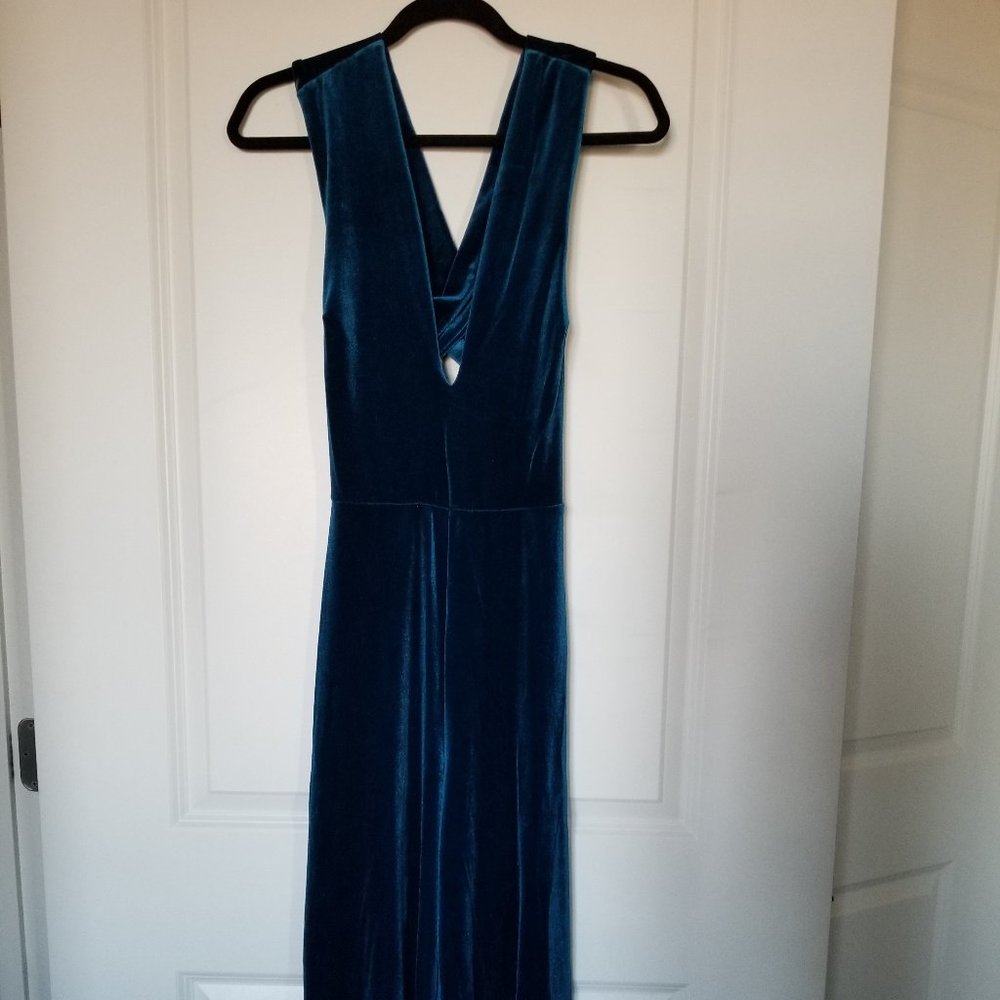 Lulu's Teal Velvet jumpsuit